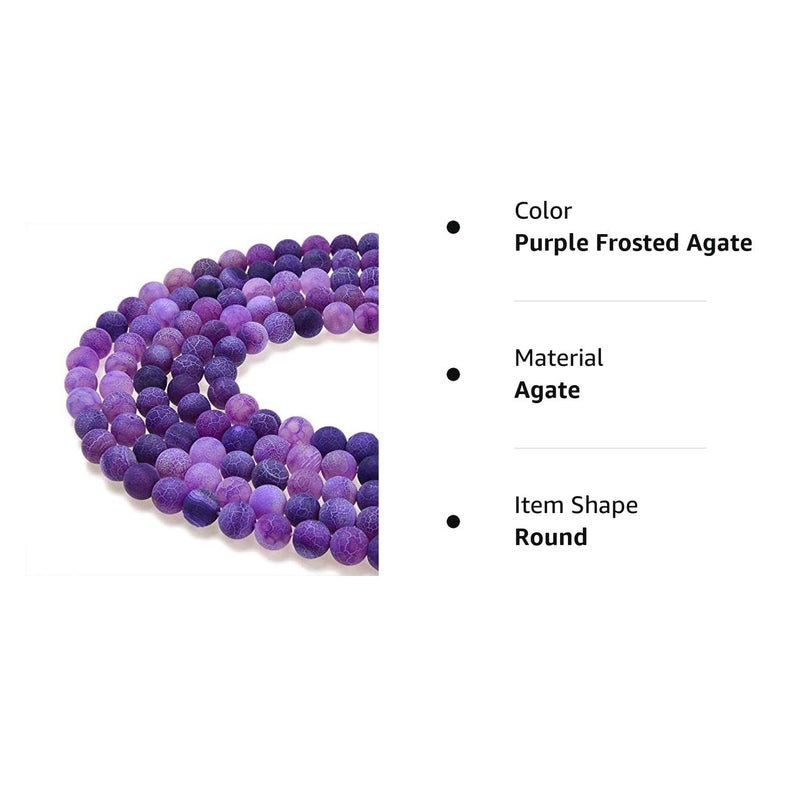 PLTbeads Natural Gemstone Loose Beads Matte Approxi 15.5 inch DIY Bracelet Necklace for Jewelry Making (10mm, Purple Frosted Agate) - Image 2